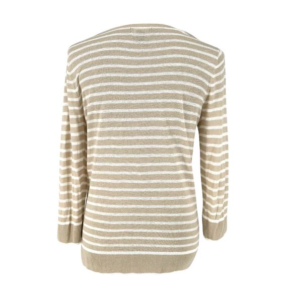 JNY Jones Sweater Womens Medium Beige White Linen Blend Cardigan Lightweight - Picture 2 of 12